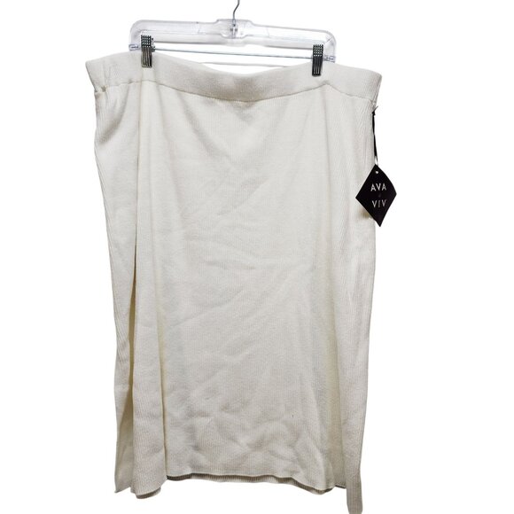 Ava & Viv Womens Ribbed Knit Midi Skirt plus Size 3X White Stretch Elastic Waist - Picture 1 of 8